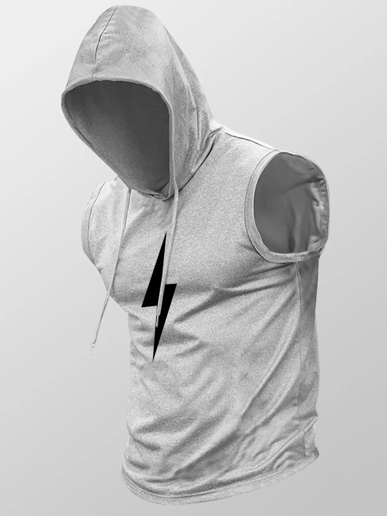 Men's Moisture-Wicking Hooded Tank Top, Breathable Sleeveless T-Shirt, Lightning Pattern, Casual Sporty Style, Daily Wear, High Performance Activewear, Gym Performance Top