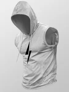 Men's Moisture-Wicking Hooded Tank Top, Breathable Sleeveless T-Shirt, Lightning Pattern, Casual Sporty Style, Daily Wear, High Performance Activewear, Gym Performance Top