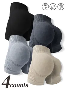 TCVC Women's Solid Color High Waist Sports Shorts, High Stretch Seamless Yoga Shorts, Ladies Sportswear for Indoor Outdoor Wear, Gymclothes, Perfect for Spring & Summer Wear