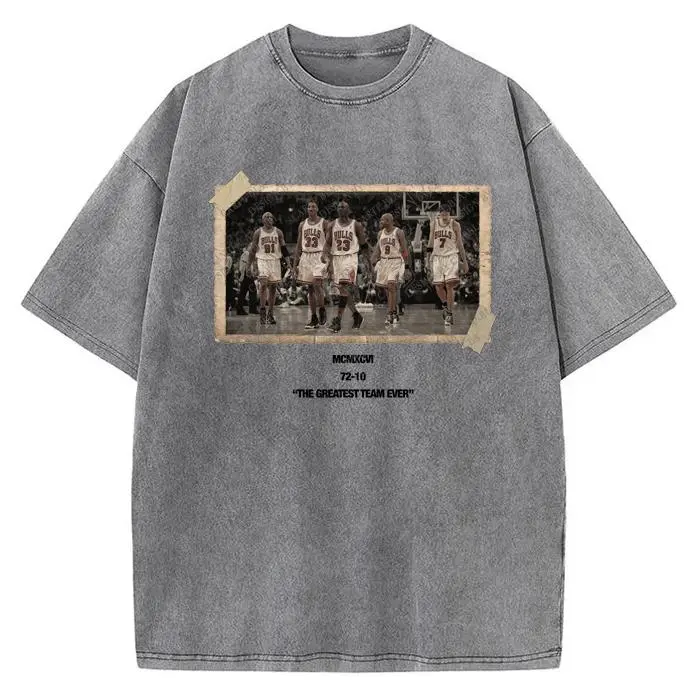 Holafish 1996 Chicago Squad Vintage Acid Washed T-Shirt Print Oversized Half Short Sleeves Casual Graphic Tees Summer Comfortable Cotton Womenswear Tops Unisex