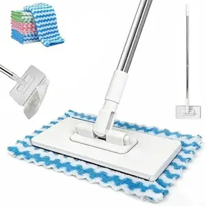 Mini Sweeper Mop Reusable Clamp Mop with Stainless Steel Handle 1 Second Installation Flat Dust Mops for House Wall Bathroom Windows Corners Includes 20 Sweeping Cloths