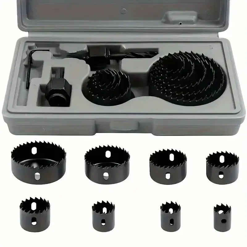 11-Piece Carbon Steel Woodworking Hole Saw Drill Bit Set, Heavy-Duty Color-Coded (/) Tool Box, Compatible with Gun Drills & Handheld Drills, Power Drill Bits, Metal Bits, Drill Bits Set, Drill Bits Kit