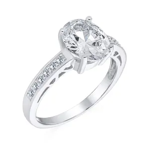 Traditional 3CT Oval Solitaire Engagement Ring with CZ Pave Filigree Band Silver Anniversary Ring Elegant Ring