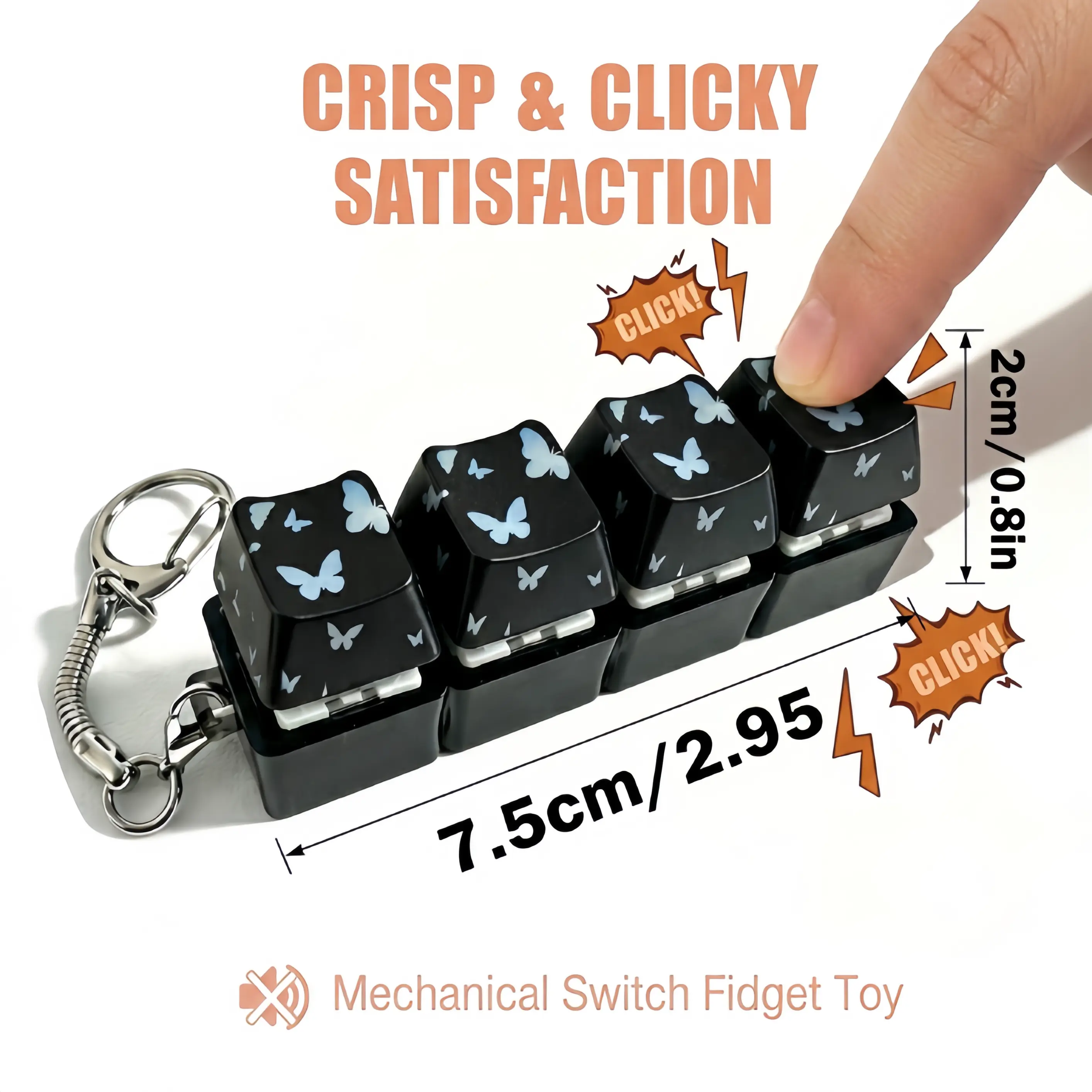LED Light Black Acrylic Butterfly Key Covers, Portable Small-Sized Fidget Stress Relieving Tool for Mechanical Keyboards