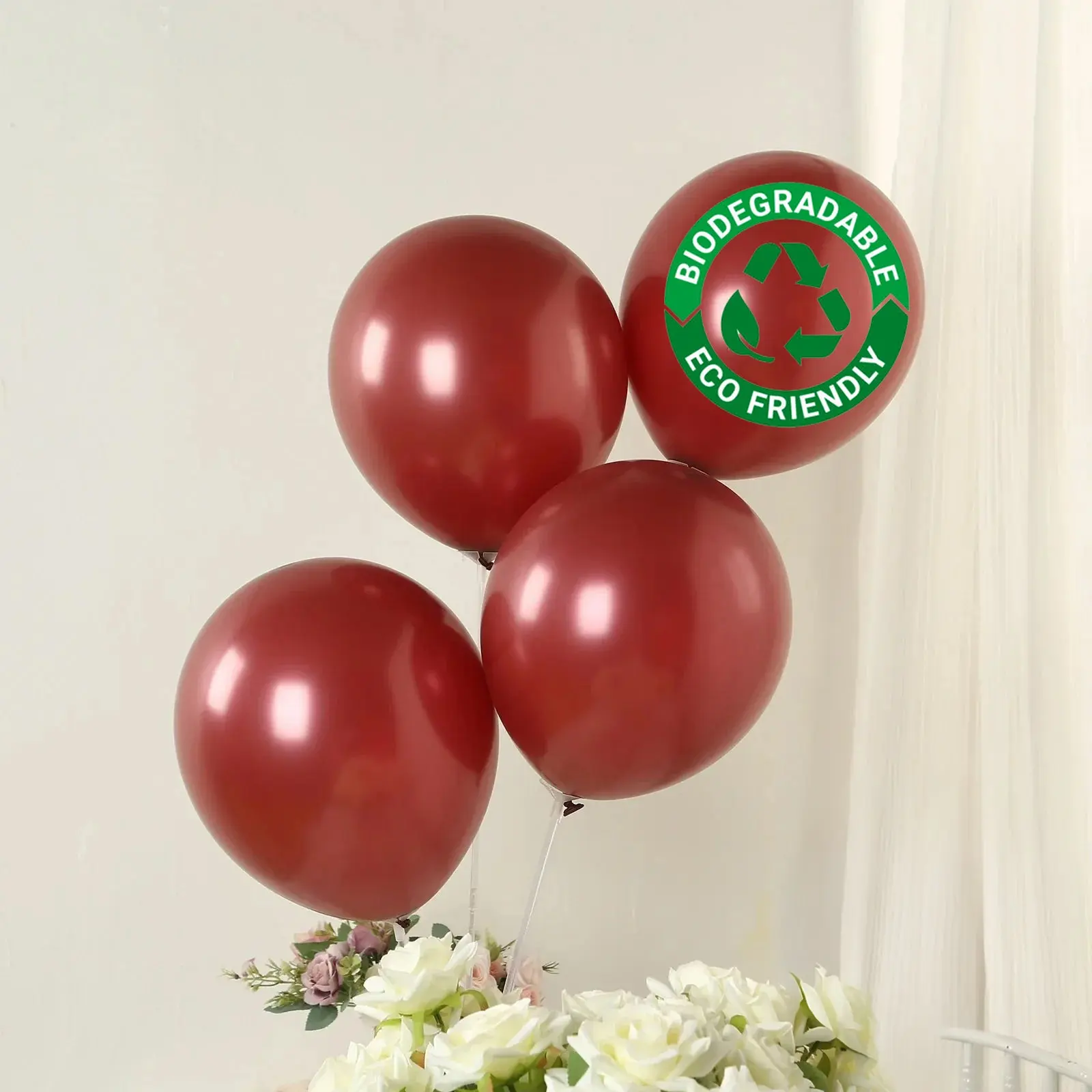 12 in Hangable Matte Pastel Burgundy Biodegradable Latex Balloons, 50-Pack Thick Eco-Friendly Round Balloons for Birthday, Wedding Party Supplies
