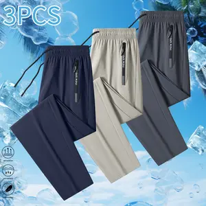 Summer men's large-sized, lightweight casual sports trousers, quick-drying trendy new sports trousers, long-lasting without deformation or bulging, casual and versatile, high elasticity and versatile for outdoor use, ice silk trousers