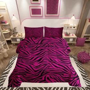 Black Pink Zebra Skin Comforter Set,Wild Animals Bedding Set for Kids Girls Women,Adults Zebra Stripes Comforter,Zoo Animal Fur Quilted Duvet Set,Bedroom Collection