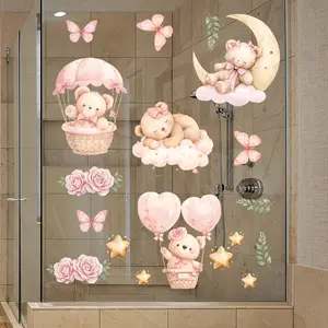 A piece of (30*60cm) electrostatic adsorption goodnight bear hot air balloon moon butterfly flower decorative sticker Home Decor Decoration for beautifying living room and bedroom windows, model D18674