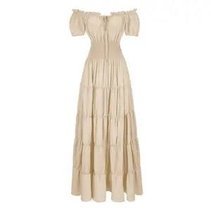 Renaissance Faire Costume for Women, Medieval Peasant Dress Inexpensive Victorian Vintage Rustic Cottagecore Dress for Halloween, Oktoberfest & Fair Theme Party 6531-D4 Womenswear Dress Minimalist Shortsleeve