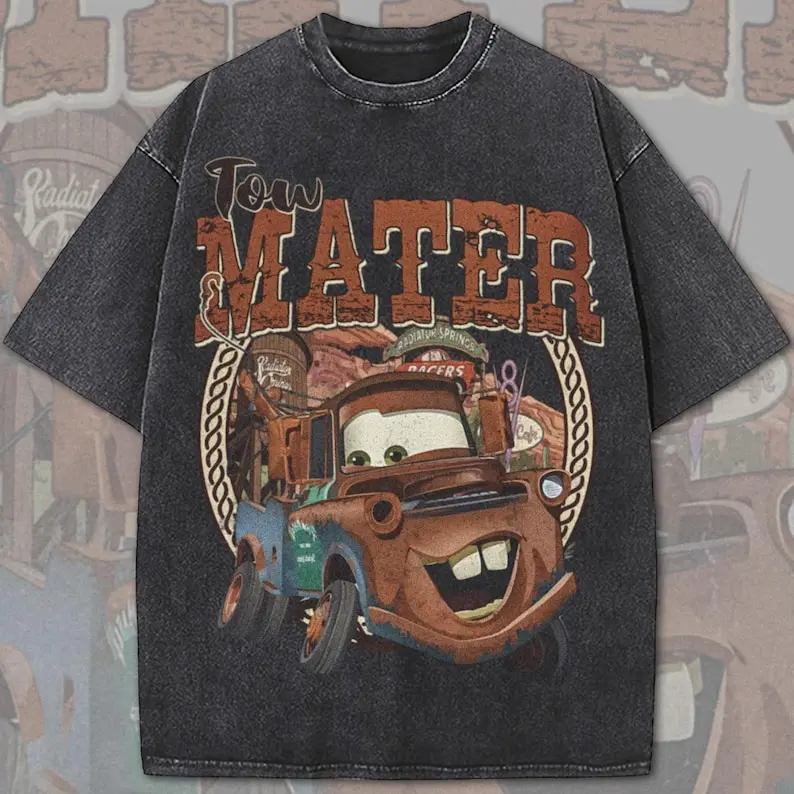 Tow Mater Western Acid Wash Oversized Shirt, Cars Inspired Acid Wash Tee, Trip Shirt