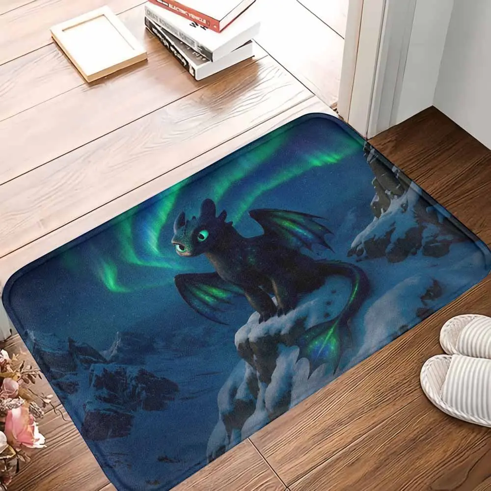 Fantasy Dragon Aurora Rug, Anti-Skid Stain-Resist Soft Washable Carpet with Starry Glow Print, Fast-Drying Rug for Bedroom, Cozy Home Decor Holiday Gift (Aurora Galaxy Bath Mat Alternative for Living Room Reading Corner)