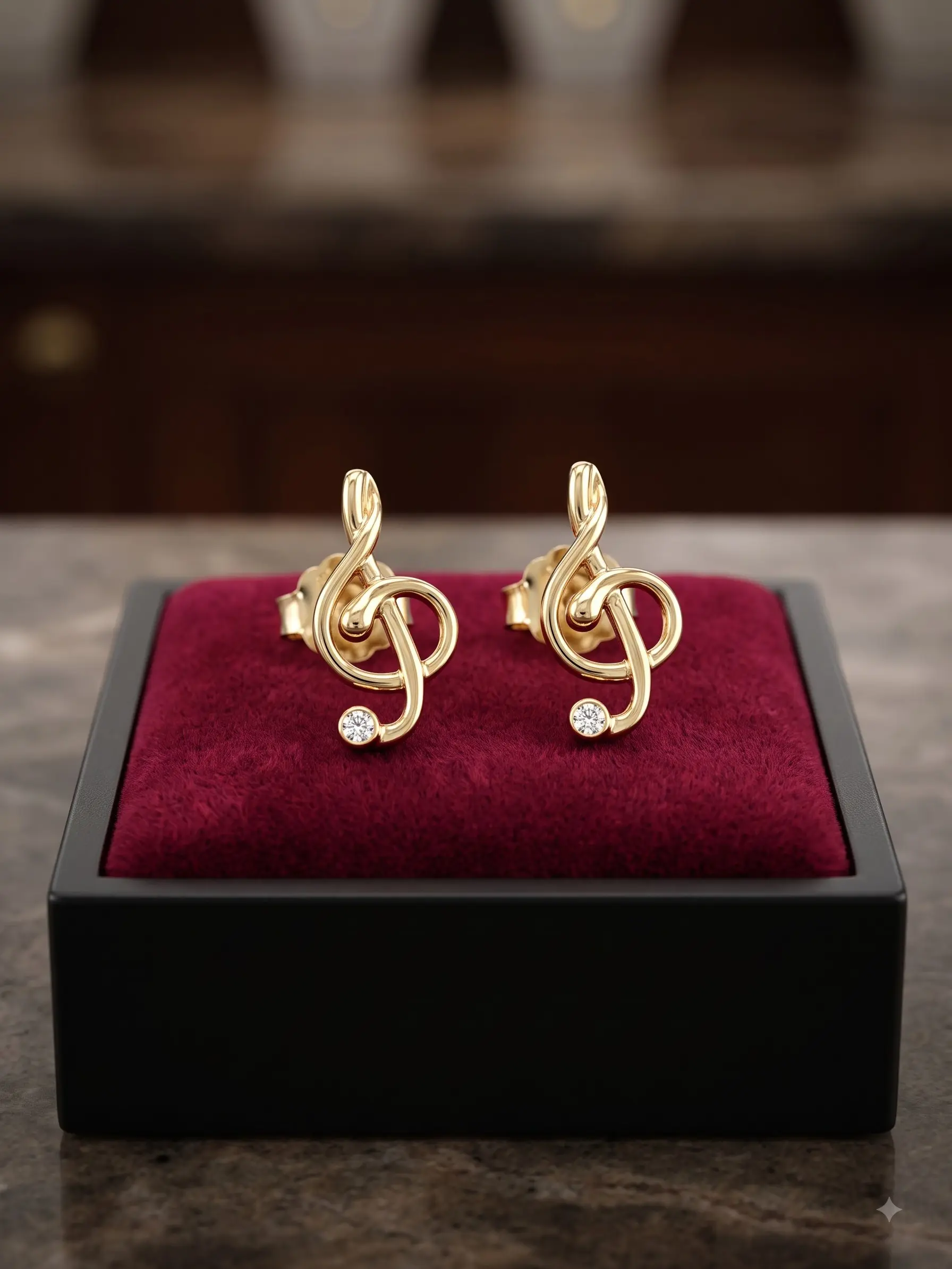 13mm/0.51in Gold Treble Clef Stud Earrings Sterling Silver 925, Gold Plated, Cubic Zirconia, Music Note Studs, Tiny Earrings