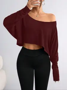 Women's Fall Winter Christmas Off-Shoulder Long Sleeve Top Blouse, Fitted, Sexy Fashion Style, Batwing Sleeve Design, Perfect for Dates and Parties