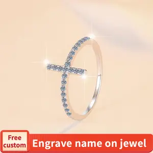 925 Sterling Silver Cross Band Ring Synthetic Moissanite Ring fashion jewelry accessory woman girl promise ring-165(20%)