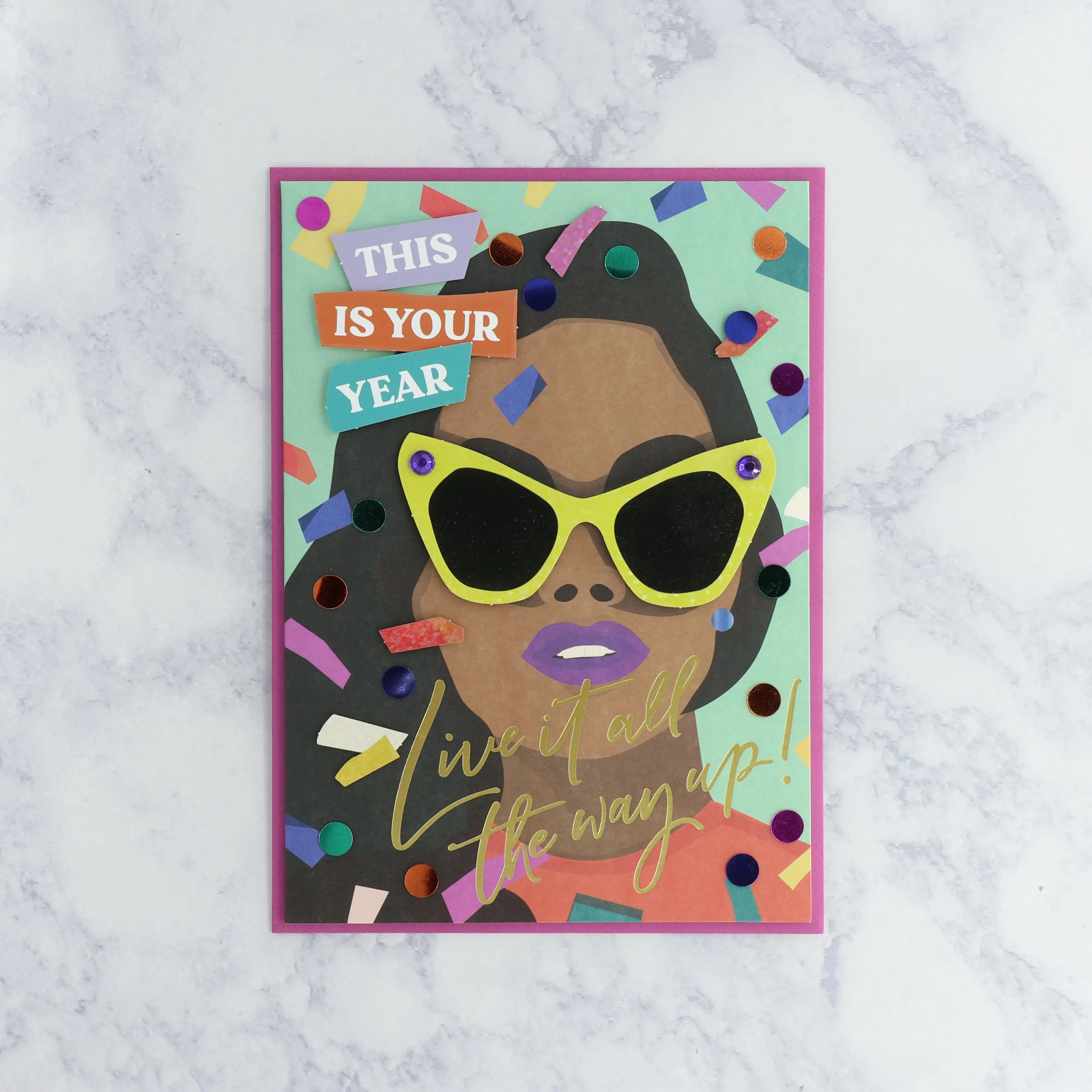 Girl With Confetti Birthday Card