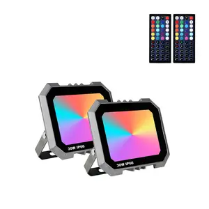 RGB LED Floodlight 30W=300W 2 Remotes IP66 Waterproof 20 Colors 6 Modes Memory Function for Party Stage Esports Lighting and Wall Lighting - Lamp