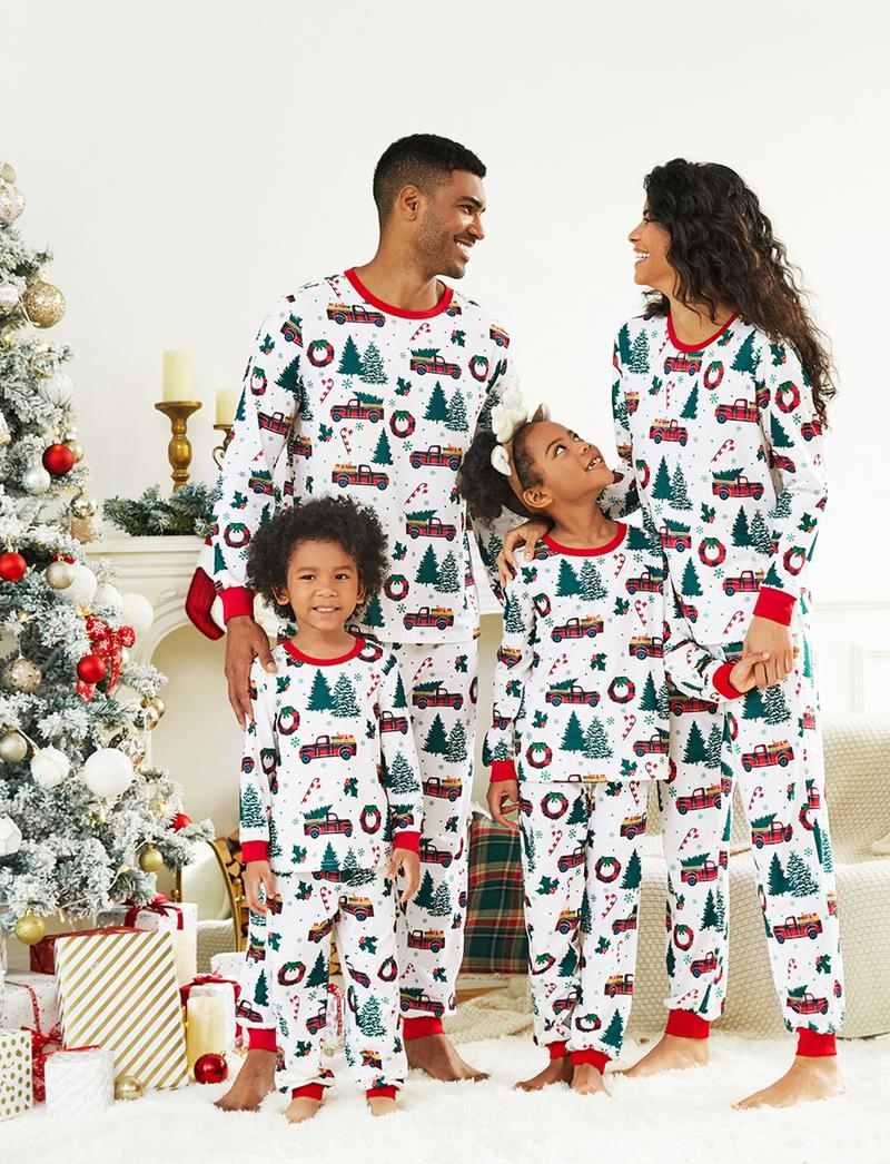 Early Bird,PatPat Christmas Pajamas Soft & Stretchy Family Matching  Long Sleeve Sets Christmas Cars Patterned Sleepwear for Women Men Couples Adult Kids,Cute Pajama,Cozy Pajamas ,Flame Resistant,autumntok，wintertok,FallFreshness