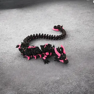 3D Printed Black Dragon Figurine Model, Five-Clawed Dragon with Movable Joints, Children's Toy, Small Desktop Decoration, Stress-Relief Collectible, Creative Gift, Articulating Figurines, Articulated Fidget Figurines