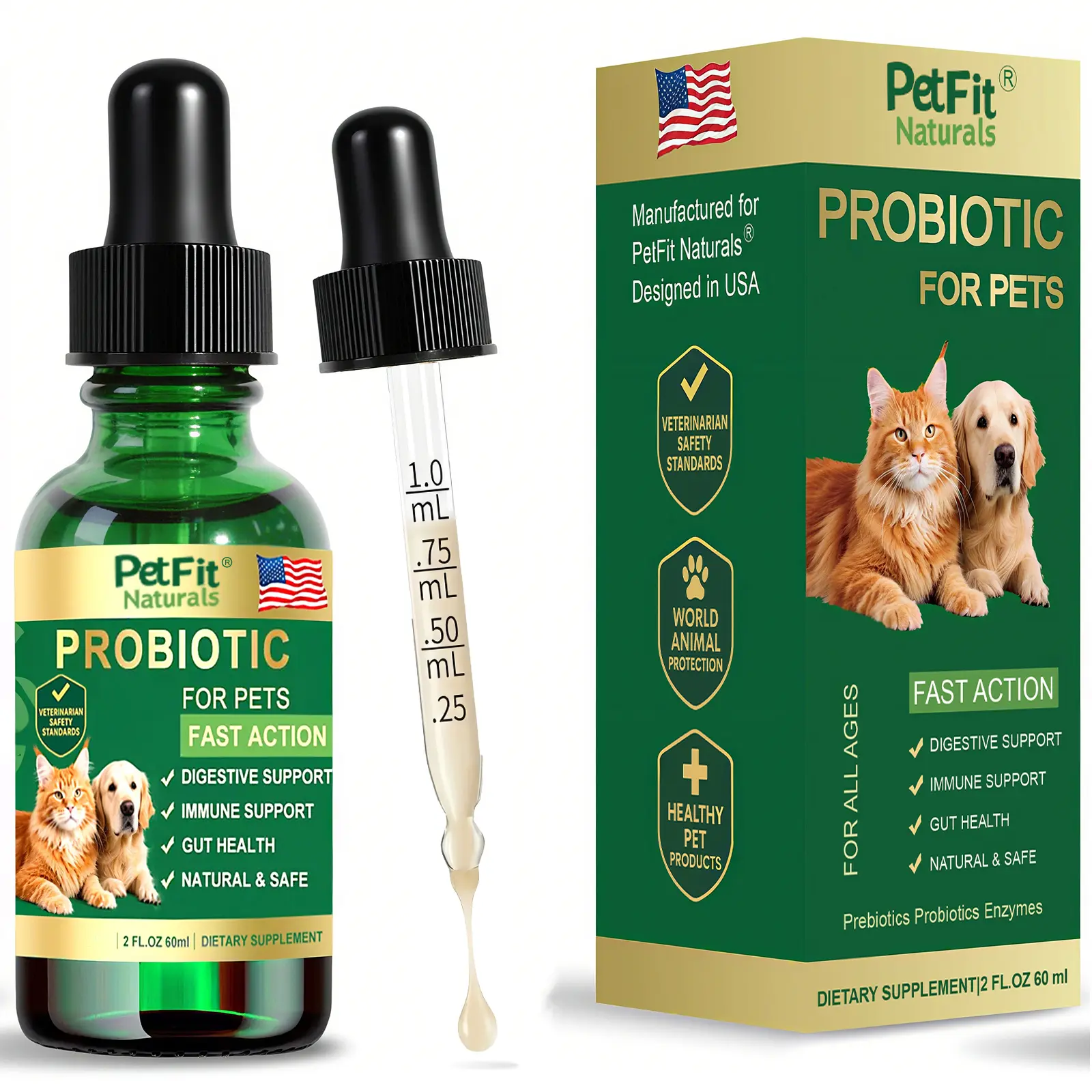 #SummerVibes PetFit Naturals Pet Probiotics Liquid Drops 60ml for Cats & Dogs - 5B CFU, Prebiotics, Digestive Enzymes, Canine Nutritional Supplement, Fast Acting Digestive Aid & Stronger Immunity Support