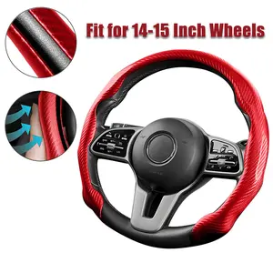 Carbon Fiber Steering Wheel Cover, Universal 14.5-15 Inch, Breathable Anti-Slip Auto Steering Wheel Wrap Protector for Women Men,Car Interior Accessories for Most Cars,Wheel Cover,Heavy Duty, Thick, Full Surround, Sports Style