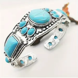 Vibrant Turquoise Cuff Bracelet - Bohemian Chic, Natural Stone, Ethnic-Inspired, Vacation-Ready, Casual, Travel-Friendly, Exquisite Accessory for Women - Perfect for Boho Fashionistas