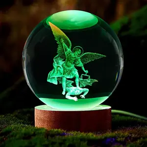 3D Saint Michael Guardian Angel Design Crystal Ball Decorative Night Light, 1 Count USB Powered Color Changing Desktop Decoration, Suitable for Enthusiasts