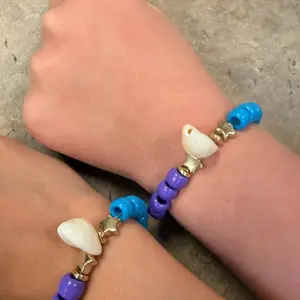 Girls Night Beaded Bracelet with Purple and Blue Beads and White Shell Beads