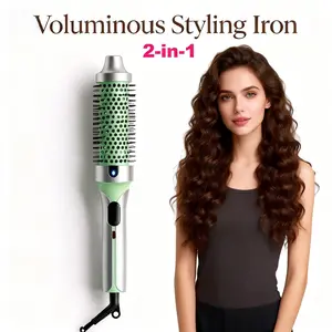 Ion hot air curling brush hair ion hot styling brush, adjustable temperature, dual voltage, volumizing curling and straightening tool, suitable for different hair types, portable heated dual voltage hair brush instant curls,Dual PurposeCuring Iron