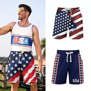 Men's American Flag Swim Trunks USA Patriotic Beach Shorts Quick Dry Board Shorts with Mesh Lining Drawstring Summer Vacation Swimwear for Beach Pool Party Independence Day Fourth of July 2XS-6XL