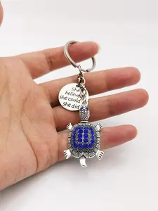 Rhinestone Decor Turtle & Round Shaped Charm Design Keychain, Cute Turtle Keychain for Women & Men, Fashion Accessories for Bag & Car Key Decoration