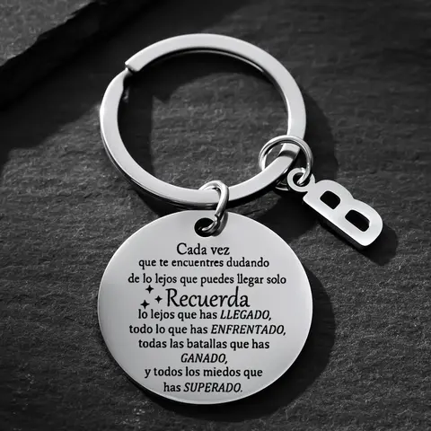 Unisex Elegant Stainless Steel Initial Letter Pendant Keychain - Durable Metal Design, Compact Fashion Accessory, Custom Engraved with Inspirational Quote, Keychain for Purse, Personalized Initial Style Custom Gift