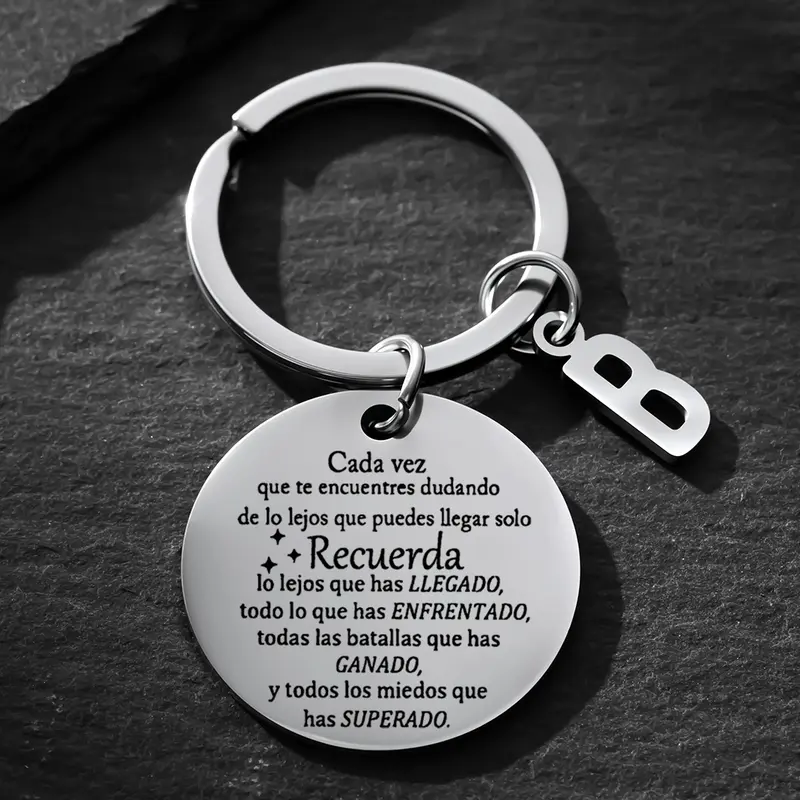 Unisex Elegant Stainless Steel Initial Letter Pendant Keychain - Durable Metal Design, Compact Fashion Accessory, Custom Engraved with Inspirational Quote, Keychain for Purse, Personalized Initial Style Custom Gift