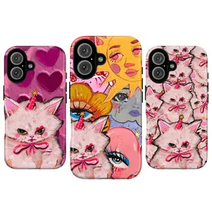 Party Cat Phone Case with Pop Art Aesthetic – Funky Y2K Protective Cover for iPhone 16 15 14 13 12 11 X, Samsung Galaxy S24 S23 S22 S21