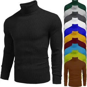 Men's knitted ribbed turtleneck/high neck slim fit basic sweater-choice in winter casual fabric knitwear menswear soft jacket jeans long outdoor pullover suit long sleeve thick