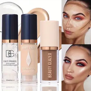 3-Piece All-Matte Makeup Set | Oil-Control Primer, Long-Wear Foundation & 3D Contour | Pore-Minimizing, Buildable Coverage, All-Day Wear | Travel-Friendly | For Light Beige to Medium Brown Skin | Ideal for Daily & Special Occasions