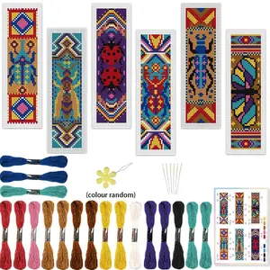 Vintage Insect Pattern Cross Stitch DIY Set, Includes 6 Printed Fabric Panels, Embroidery Threads, Tools, Ideal for Beginners, Embroidery Design