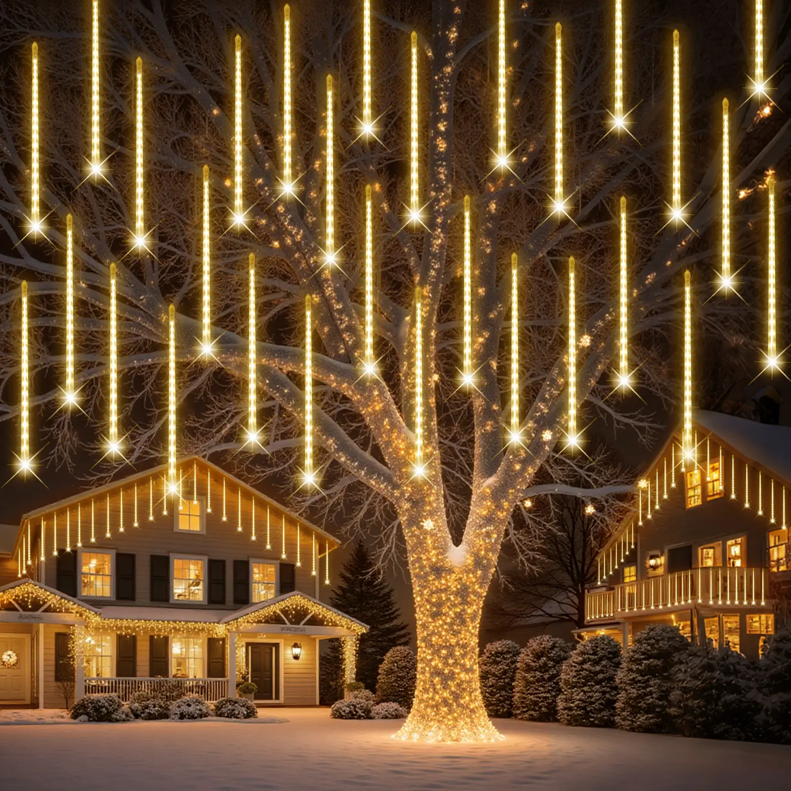 PEMOTech Meteor Shower Rain Lights 38.5ft 15 Tubes 11.8" 540 LED Outdoor Waterproof Christmas Halloween Wedding  Valentine Decorations Transparent Ornaments Brown Blue White summerwins