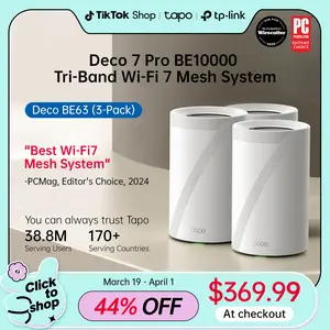 TP-Link Deco BE63(3-pack) Deco 7 Pro BE10000 Tri-Band WiFi 7 Mesh System | BE10000 Speeds, 10G Ports, 7600 Sq.Ft Coverage, 200+ Devices, AI Roaming & VPN