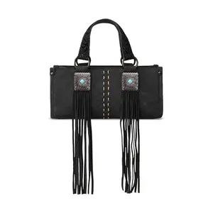 Montana West Top Handle Handbag Mini Crossbody Bag with Fringes and Concho Detailing for Women 6.5x5x10.5 Functional and Fashionable