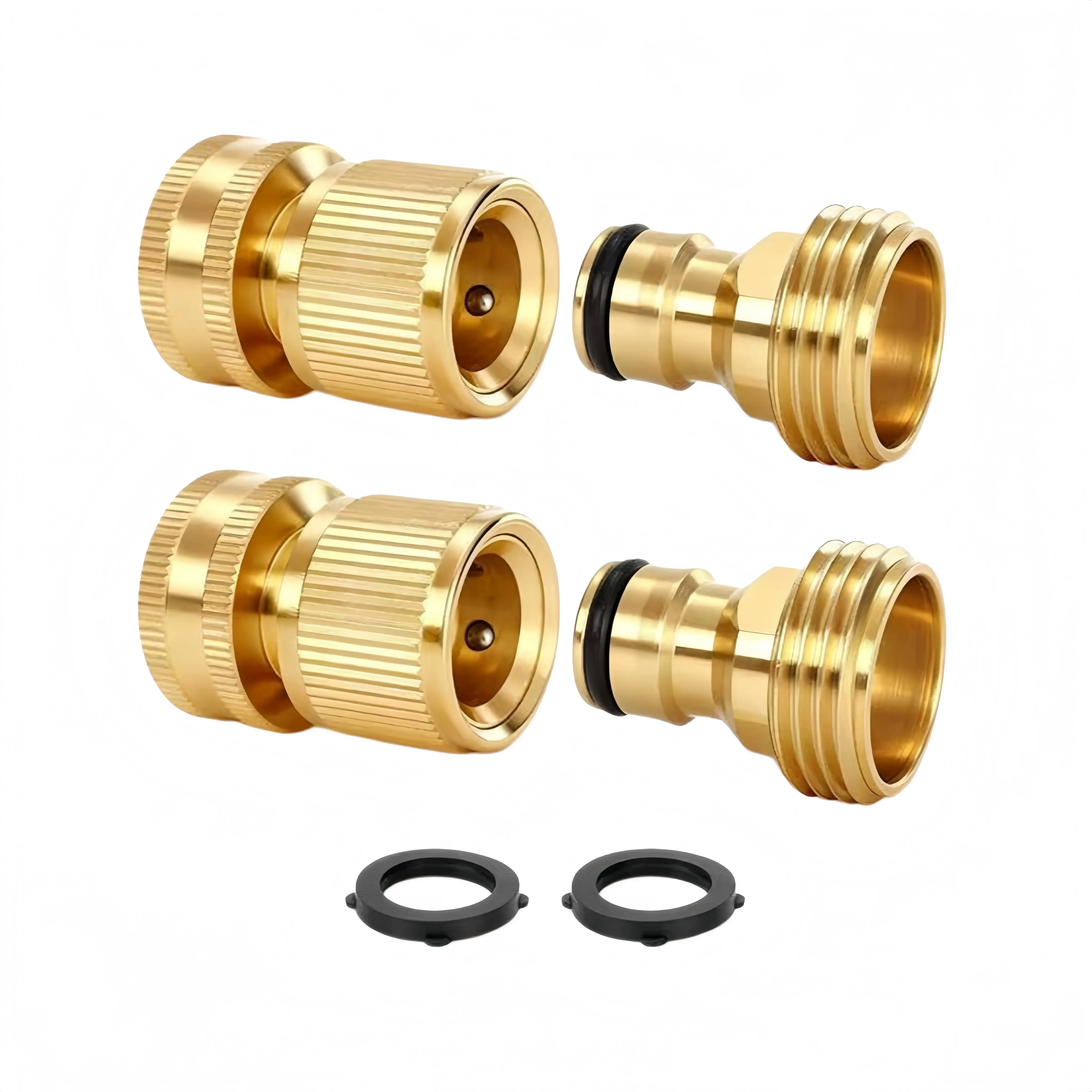 Solid Brass Garden Hose Quick Connector, 3/4" GHT Water Hose Adapter, Fast Connect Female & Male Fitting, Leak Resistant Heavy Duty Connector for Lawn & Garden(NO Sprayer)