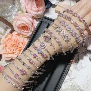 Pink Lab-Grown Diamond Sparkle Bracelet Valentine'S Day Anniversary Gift - Women'S Jewelry Bracelet