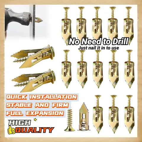 Upgraded Carbon Steel Self-Drilling Drywall Anchors + Screws Kit, Serrated Bite Grip, Expansion Grip Supports Heavy Decor, Removes Wall Intact, No Pre-Drilled Holes, Easy-to-Use for Pictures, Furniture, Shelves