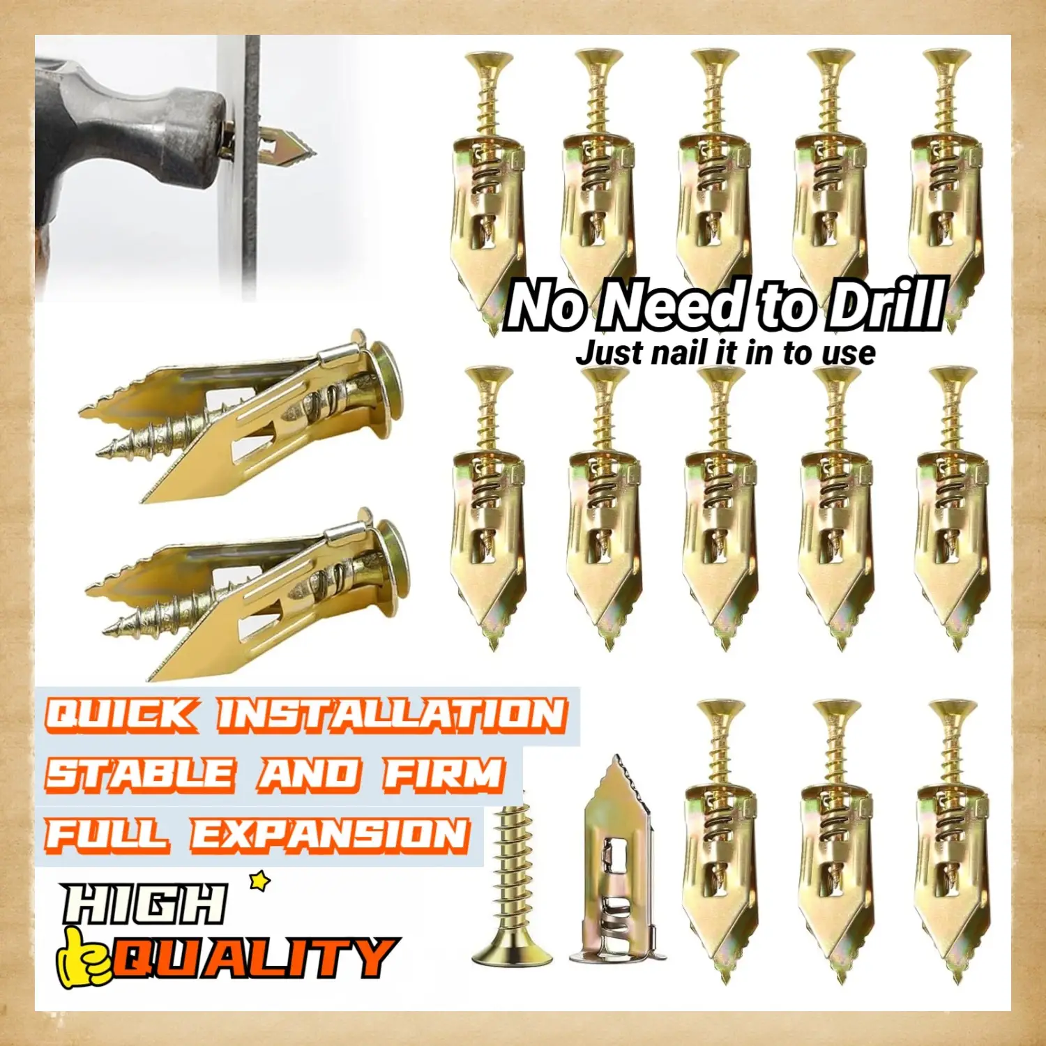 Upgraded Self Drilling Drywall Anchors with Screws Kit, Metal Self-Drilling Anchor Screw, Wall Anchors for Drywall Heavy Duty, No Drill Or Holes in Wa