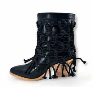 Country Skye: Black Licorice Hand-Braided Black Leather Boot