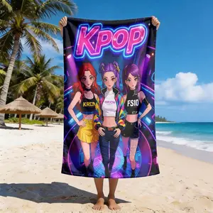 Neon K-Pop Girl Group Tropical Beach Towel, Quick-Dry Super Soft Polyester, Multi-Purpose Yoga Travel Swim Camping, Large Size, Best Gift