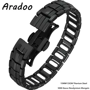 ARADOO Premium Copper Bracelet for Men with 5000 Gauss Magnets Titanium Steel Wristband Energy Series Jewelry Gifts for Health and Energy