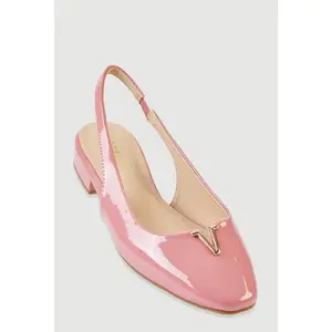 Metallic Detail Faux Leather Almond Toe Flats