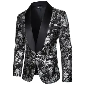 Men's Floral Suit Jacket, Elegant Leaf Print, Perfect for Weddings Parties Stage Performances, Durable Fabric, Fashionable Wardrobe Essential, Blazer Suit