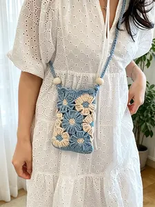 Women's 2026 Autumn-Winter Niche Design Crossbody Bag, Cute Hollowed-Out Flower Knitted Gym & Outdoor Shoulder Bag