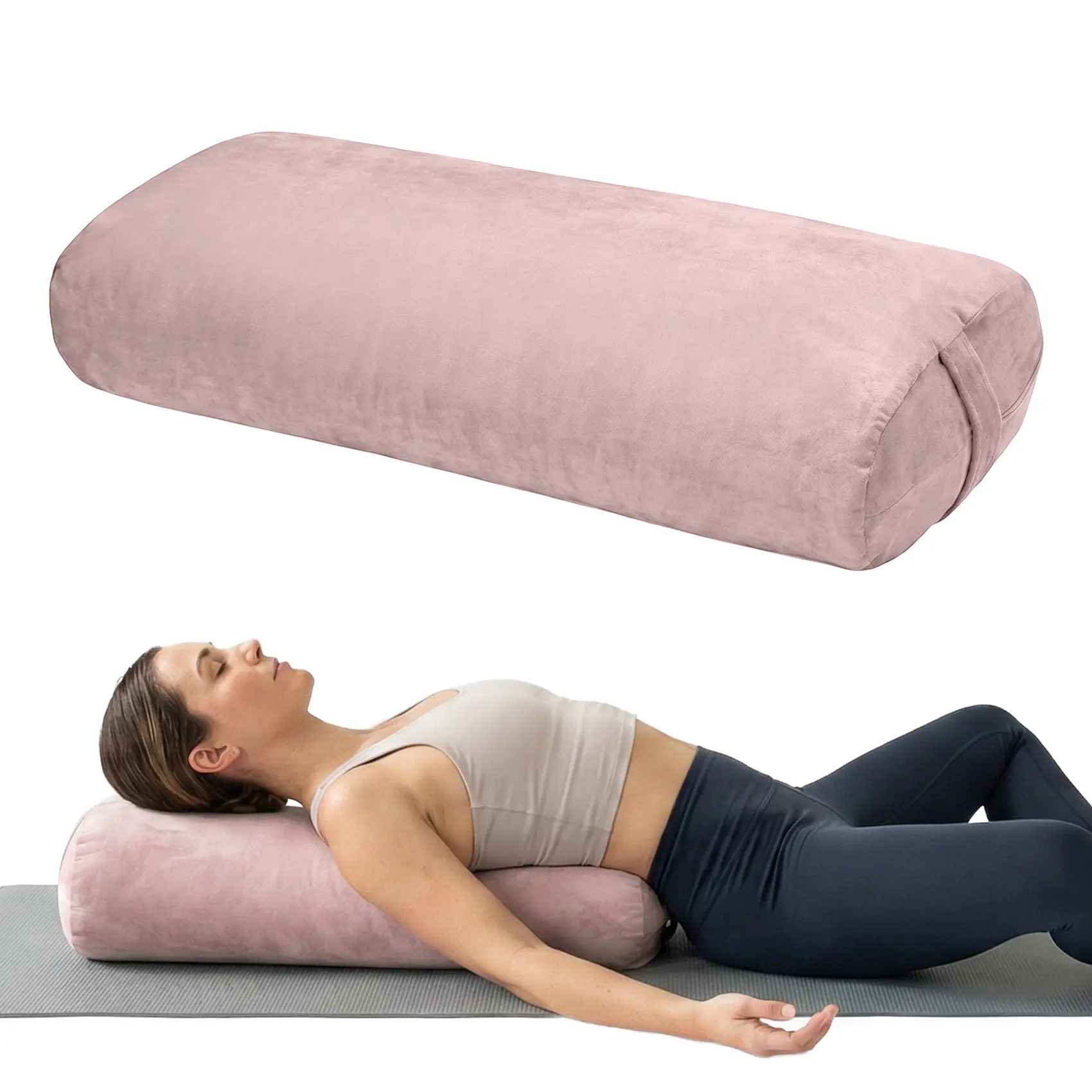 Velvet Yoga & Pilates Bolster Pillow - Thick TPE Anti-Slip Support Cushion with Ideal Height for Chest Openers, Restorative Poses